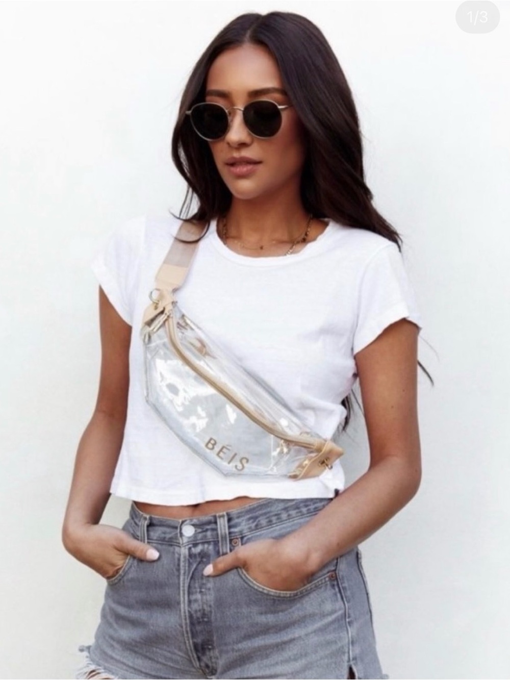 BEIS Transparent Crossbody Belt Bag with Beige Trim